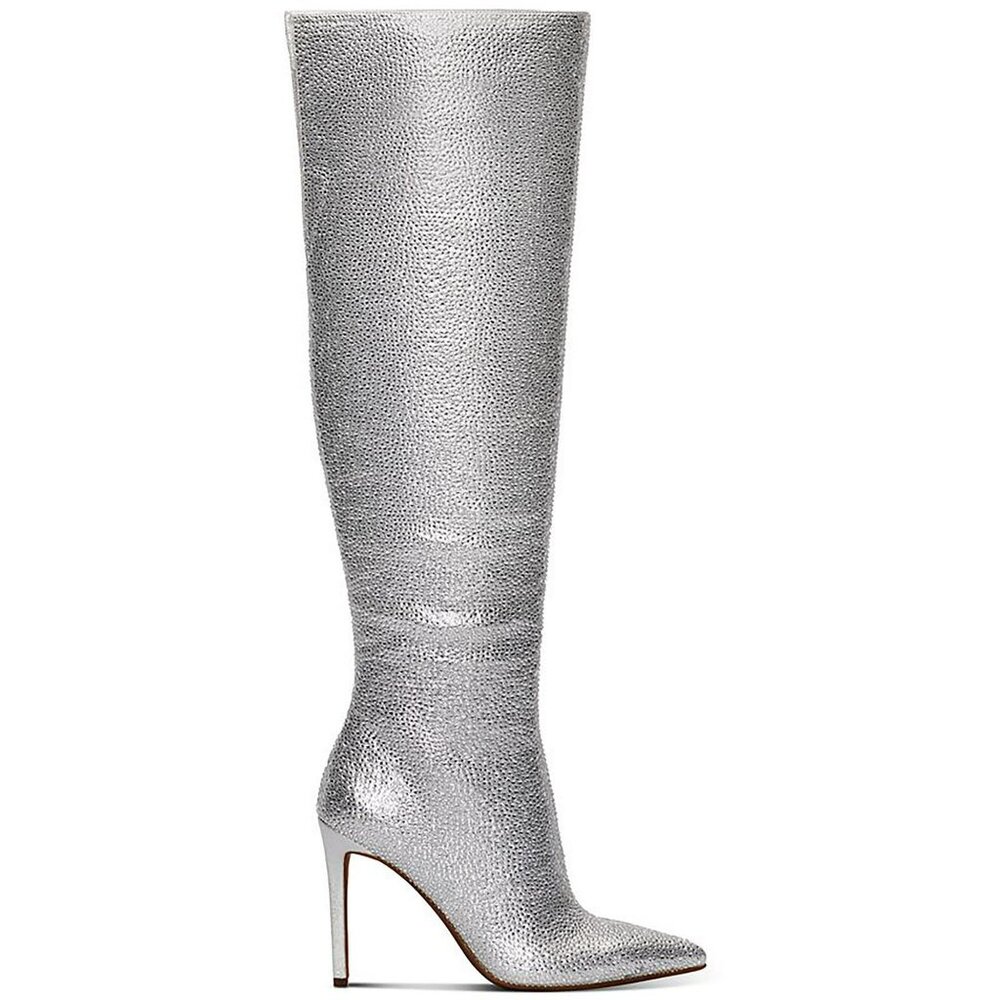I.N.C. Women's Saveria Rhinestone Over-The-Knee Boots Zip Detail Silver Size 5M